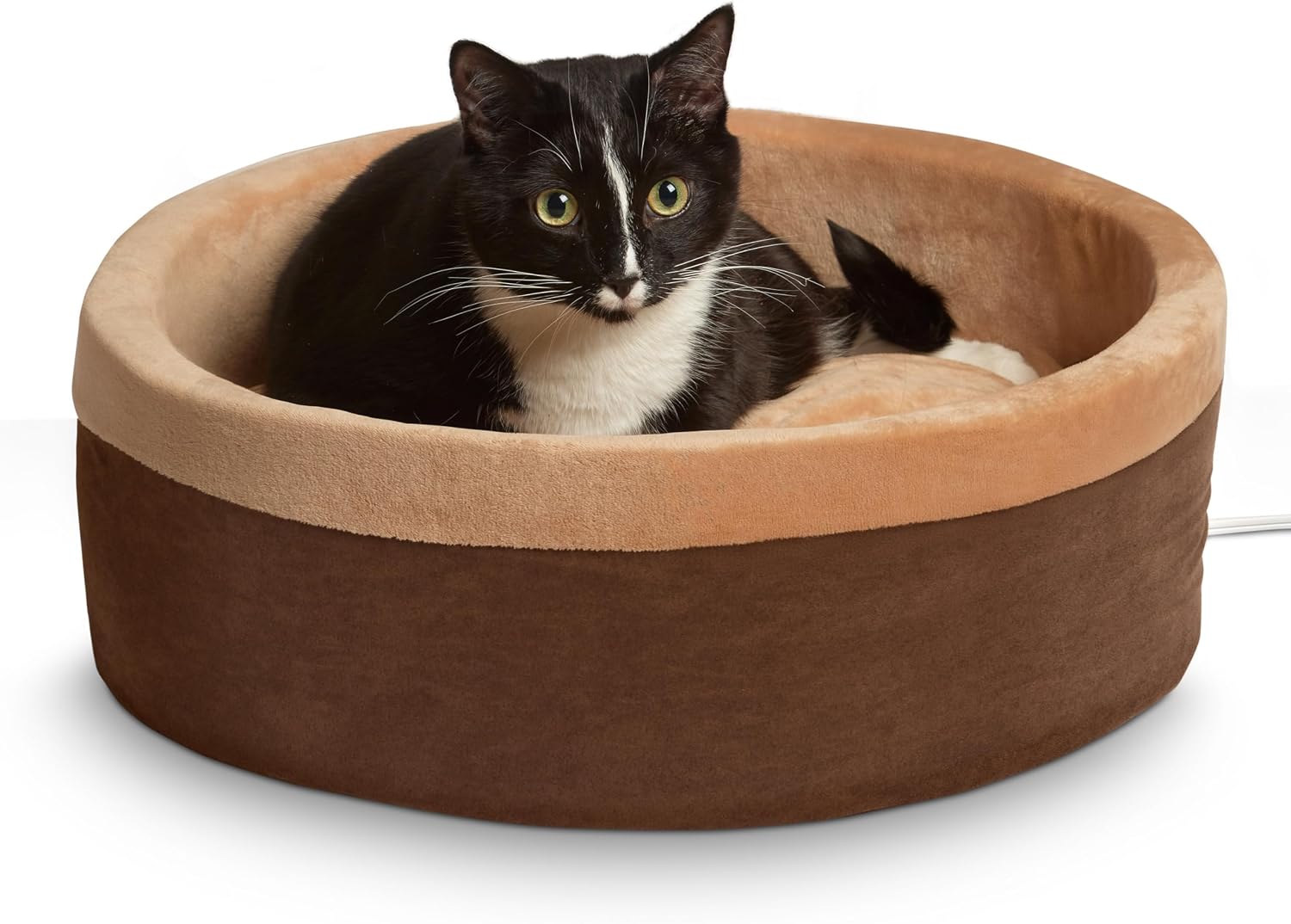 K&H Heated Cat Bed, Thermo-Kitty Bed Indoor, Safety Listed, Large 20in, 4W Mocha/Tan