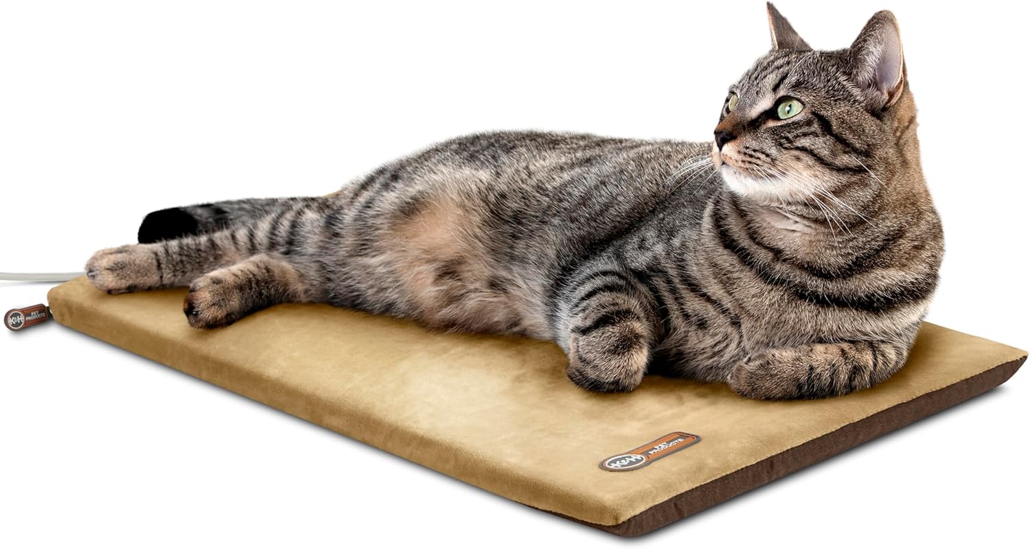 K&H PET PRODUCTS Thermo-Kitty Mat Heated Pet Bed Mocha 12.5 X 25 Inches Mocha/Tan