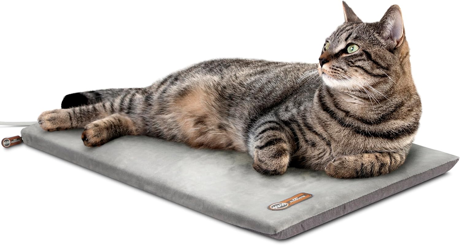 K&H Heated Cat Bed, Thermo-Kitty Mat Indoor, Safety Listed, 6W, Gray