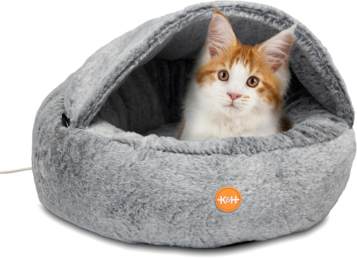 K&H Heated Cat Bed, Thermo Hooded Donut Bed Indoor, Safety Listed, 20in