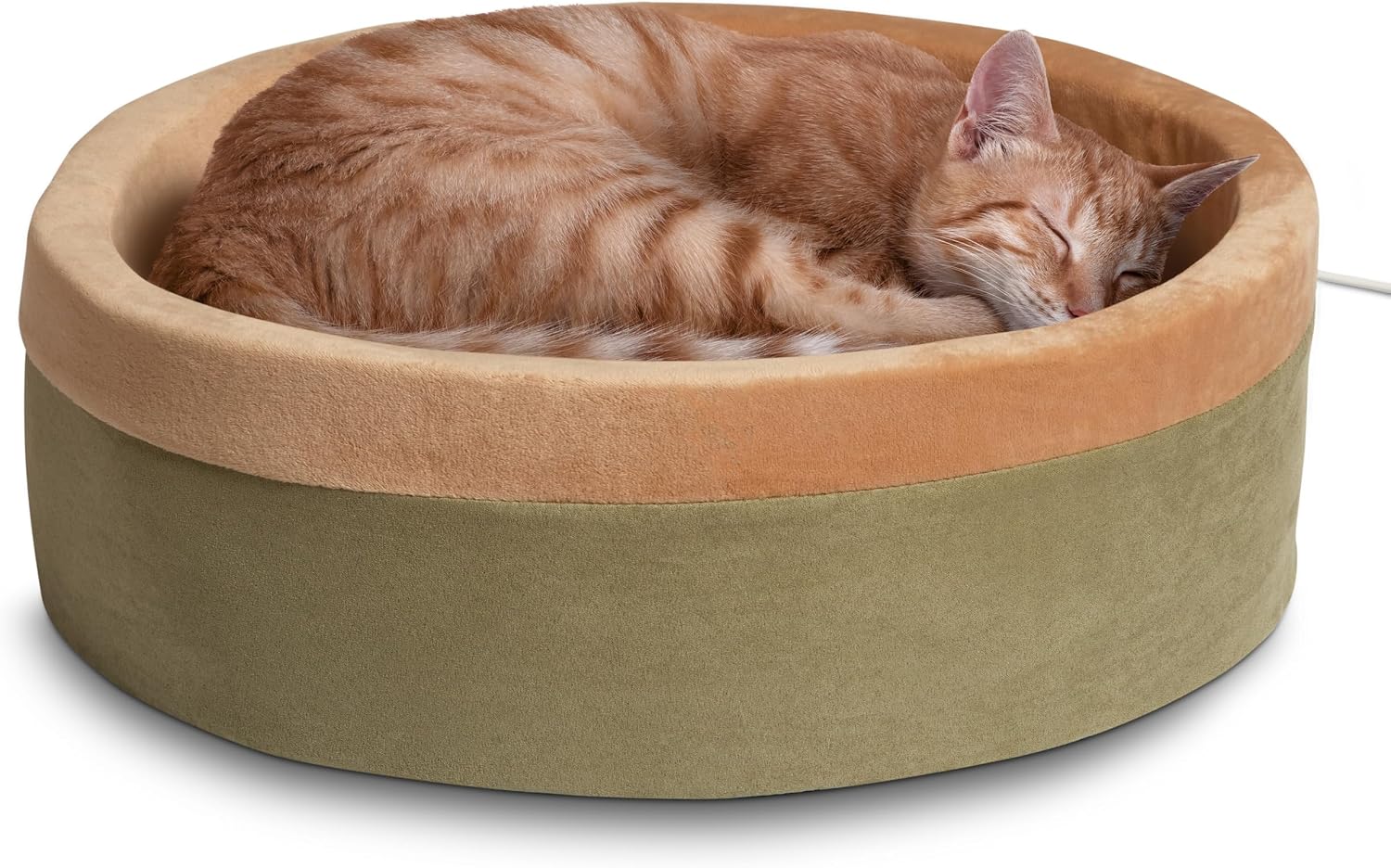 K&H Heated Cat Bed, Thermo-Kitty Bed Indoor, Safety Listed, Large 20in, 4W Sage/Tan