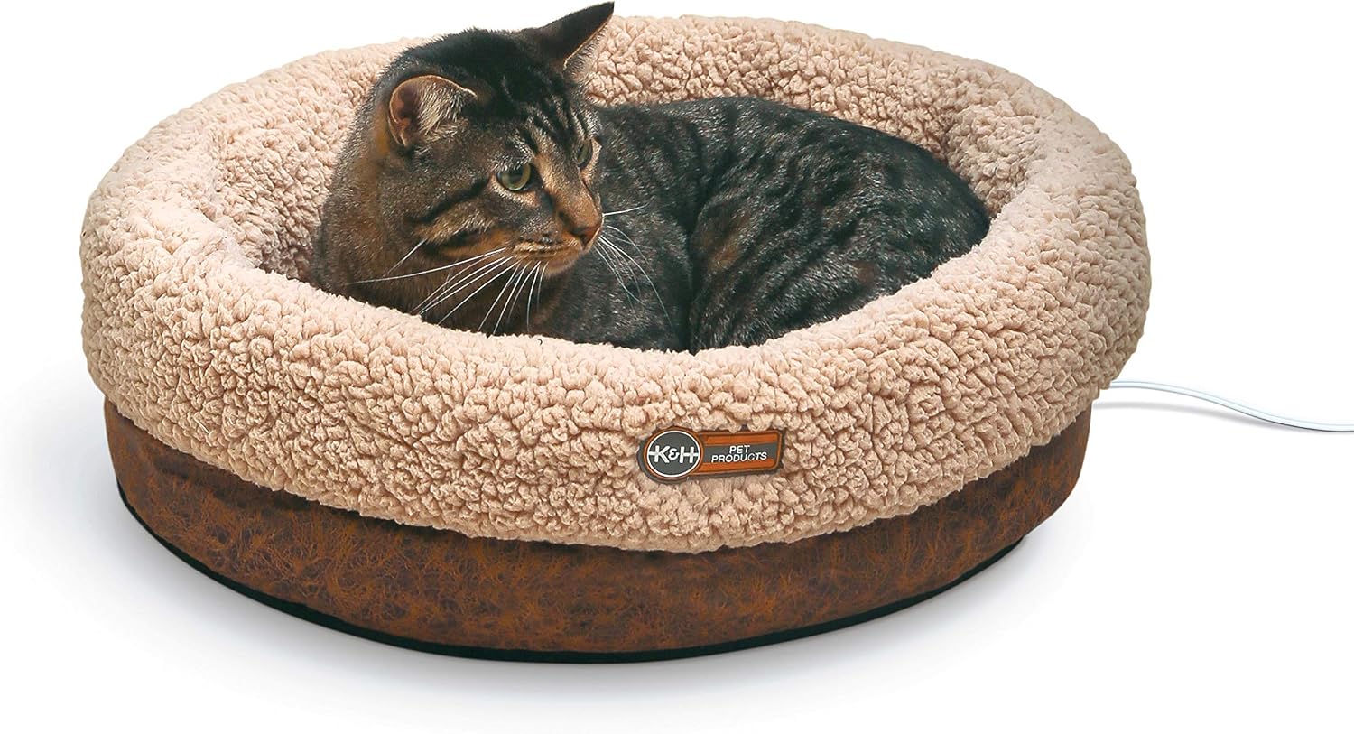 K&H Heated Cat Bed, Thermo-Snuggle Cup Bomber Indoor, Safety Listed, 18x14 Chocolate