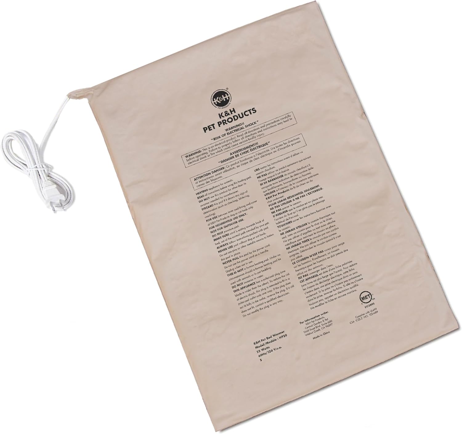K&H Pet Bed Warmer, Safety Listed, Dog Heating Pad, XL 25.5x15.75in Tan