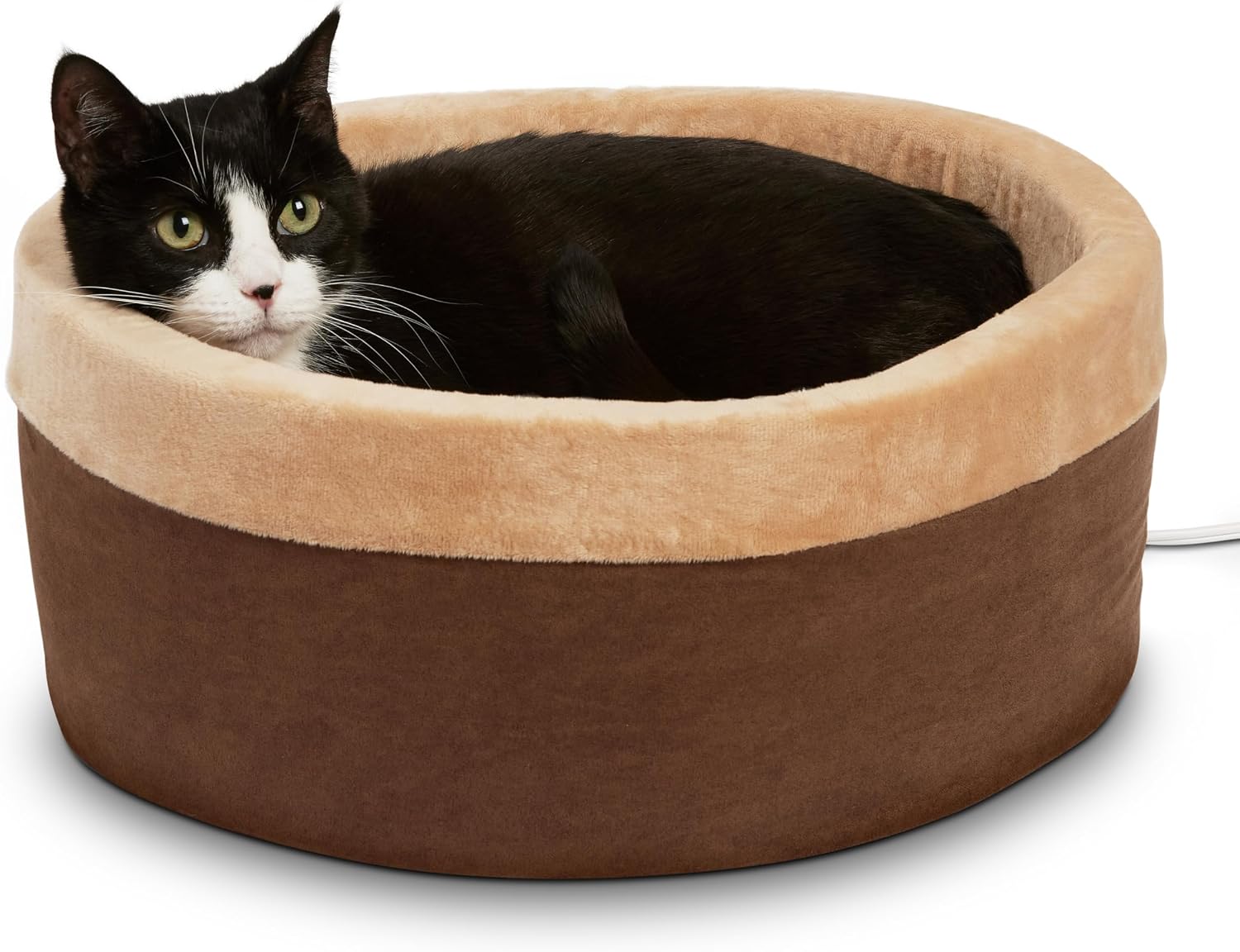 K&H Heated Cat Bed, Thermo-Kitty Bed Indoor, Safety Listed, Small 16in, 4W Mocha/Tan