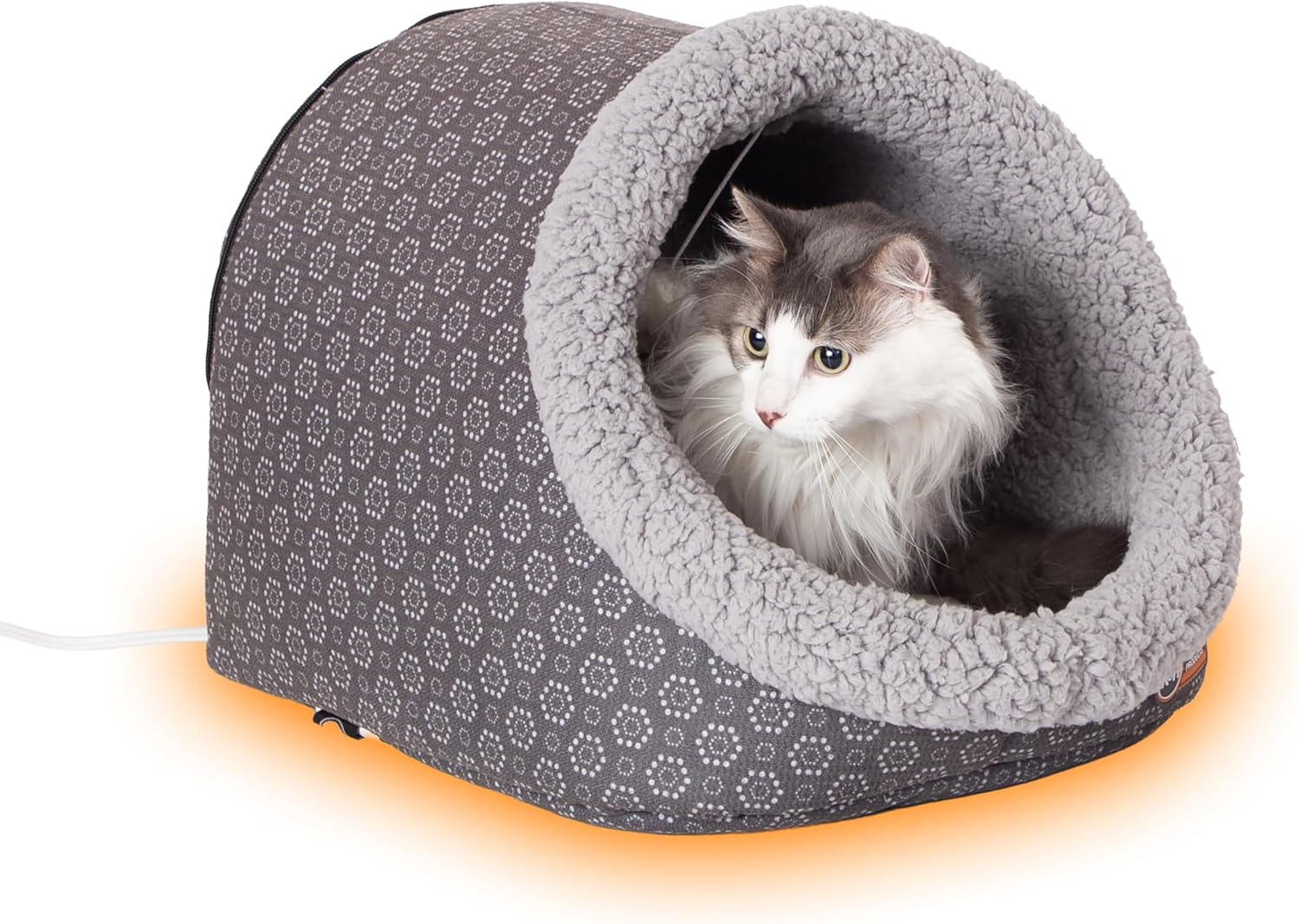 K&H Heated Cat Bed, Thermo-Pet Cave Indoor, Safety Listed, 4W, Gray Gray/Geo Flower