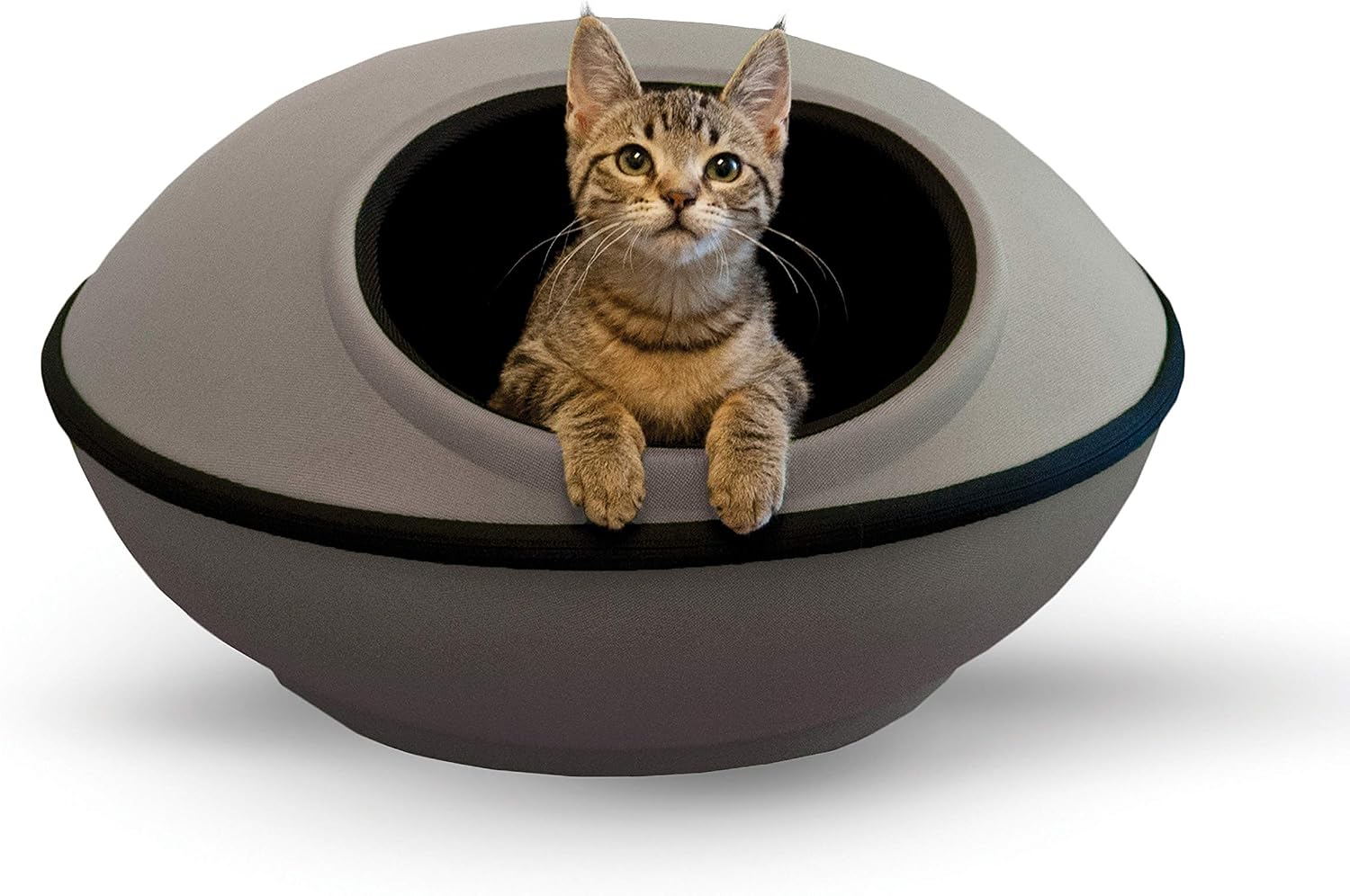 K&H Pet Products Unheated Kitty Mod Dream Pod Cat Bed for Large Cats or Small Dogs, Indoor Covered Privacy Cave, Collapsible, Easy Clean Washable Cushion - Unheated Round 22in Gray/Black Gray/Unheated