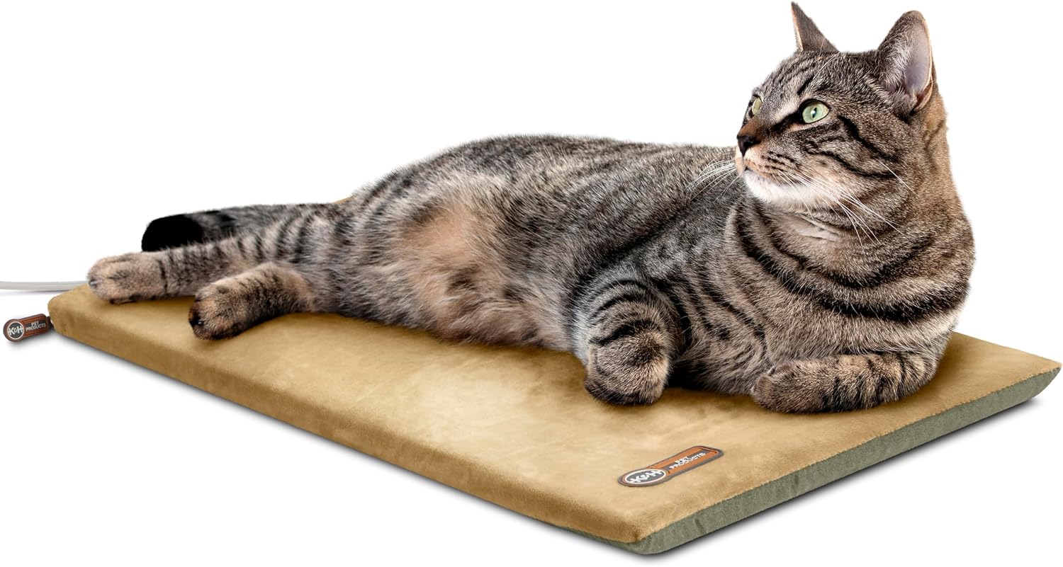 K&H Heated Cat Bed, Thermo-Kitty Mat Indoor, Safety Listed, 6W, Sage/Tan