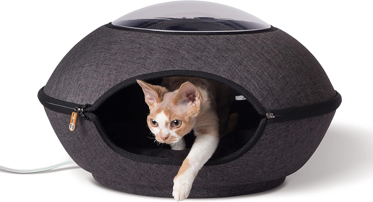 K&H Heated Cat Bed, Thermo Lookout Pod Indoor, Safety Listed, 22in 4W Classy Gray