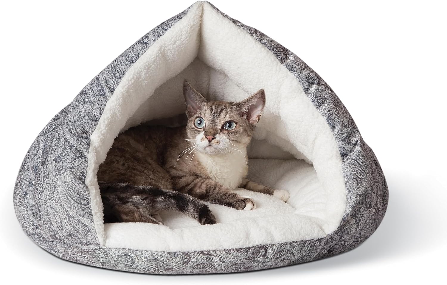 K&H Cat Bed, Self-Warming Hut Cat Cave Bed, Small 19x18in, Gray Gray/White