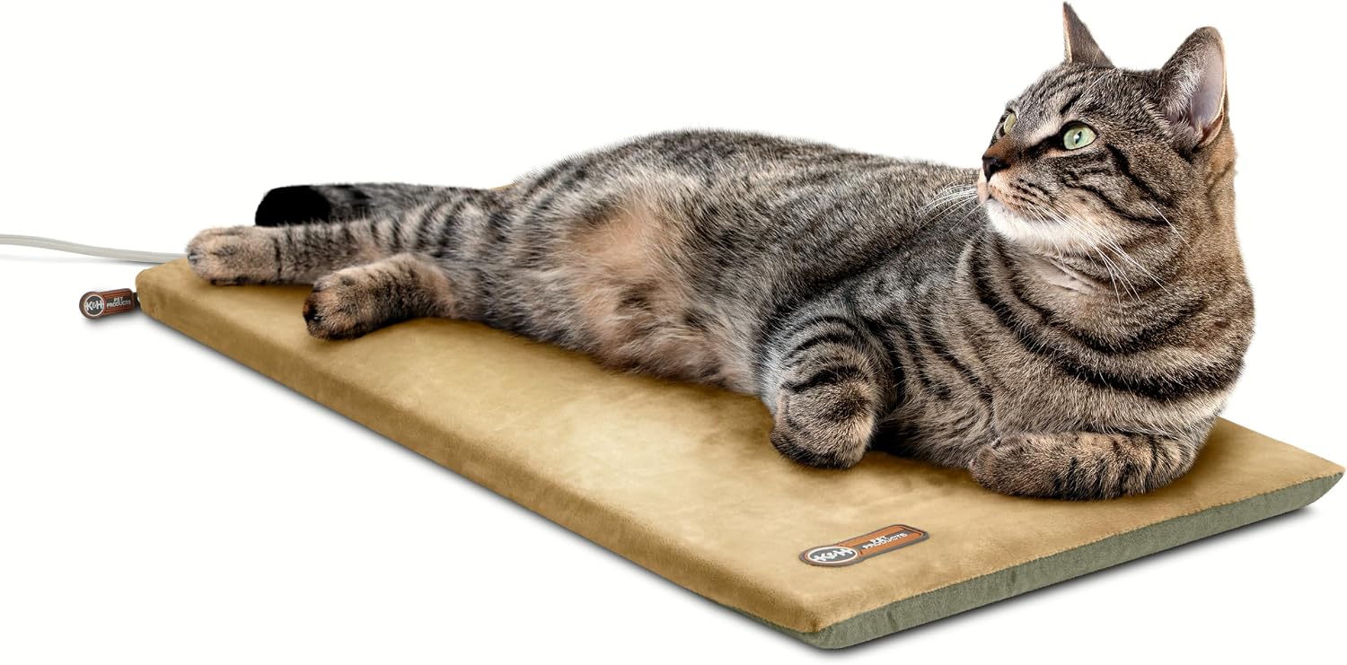 K&H Heated Cat Bed, Thermo-Pet Mat Indoor, Safety Listed, 28x14in, 6W Sage