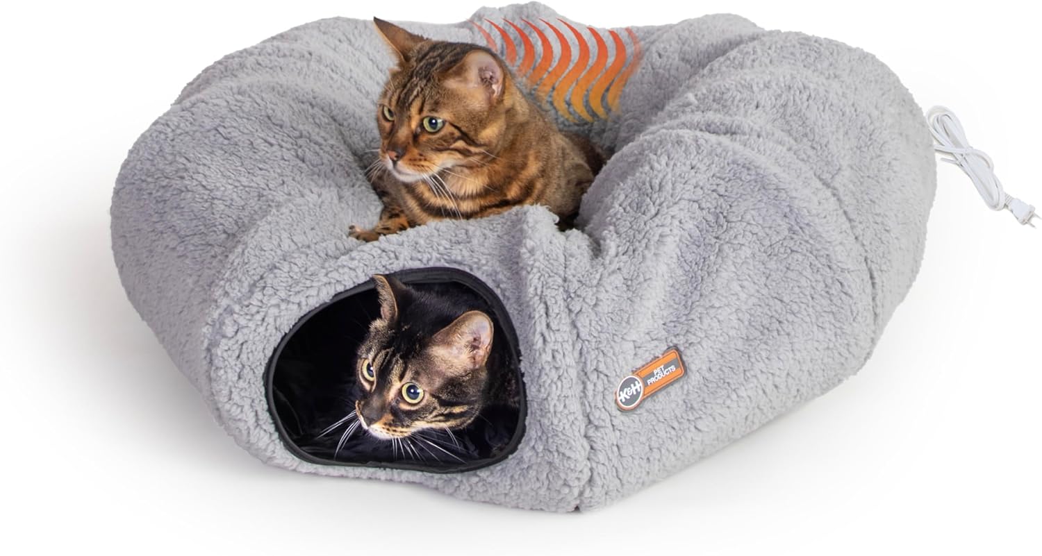 K&H Heated Cat Bed, Thermo-Kitty Heated Tunnel Indoor, Safety Listed, Gray