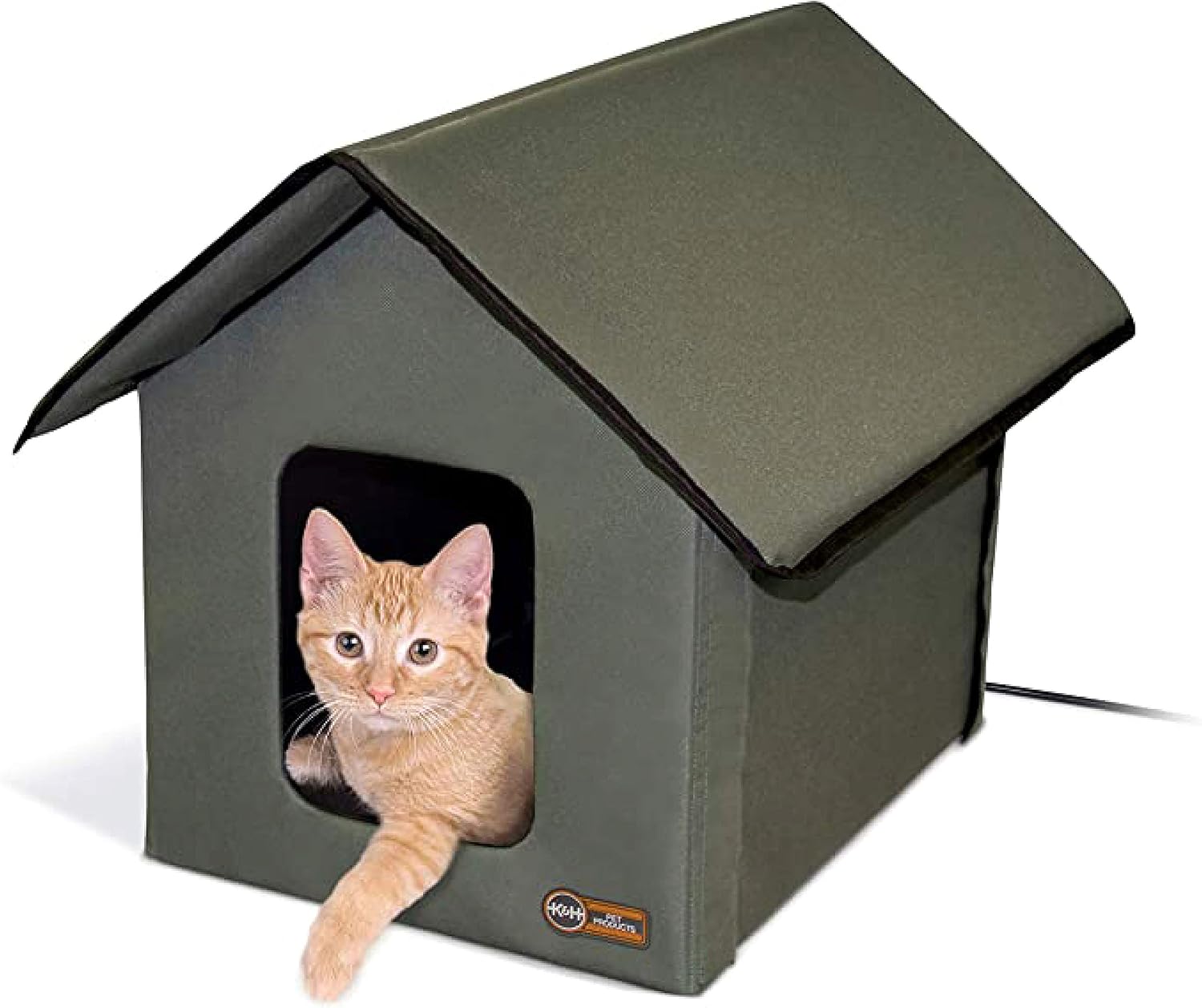 K&H Heated Cat House, Outdoor Kitty Shelter, Safety Listed, 20W, Olive Olive/Olive