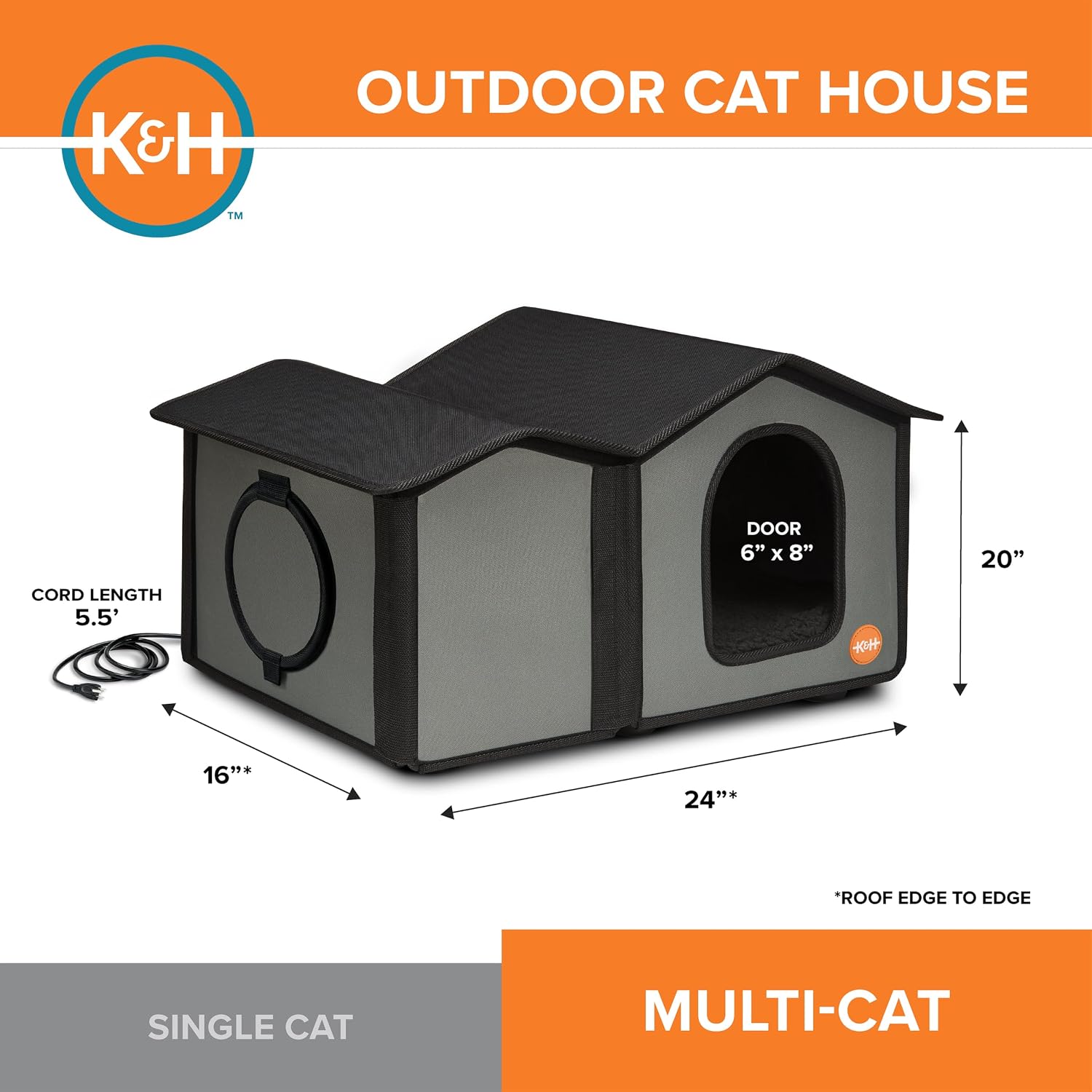 K&H Heated Cat House for Outside, Wide Extreme Cold Weatherproof Shelter
