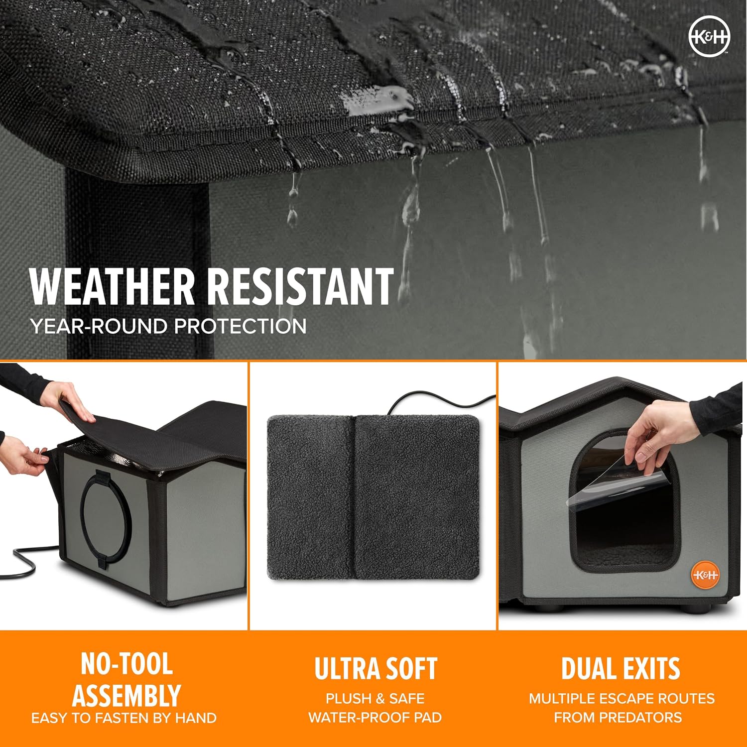 K&H Heated Cat House for Outside, Wide Extreme Cold Weatherproof Shelter