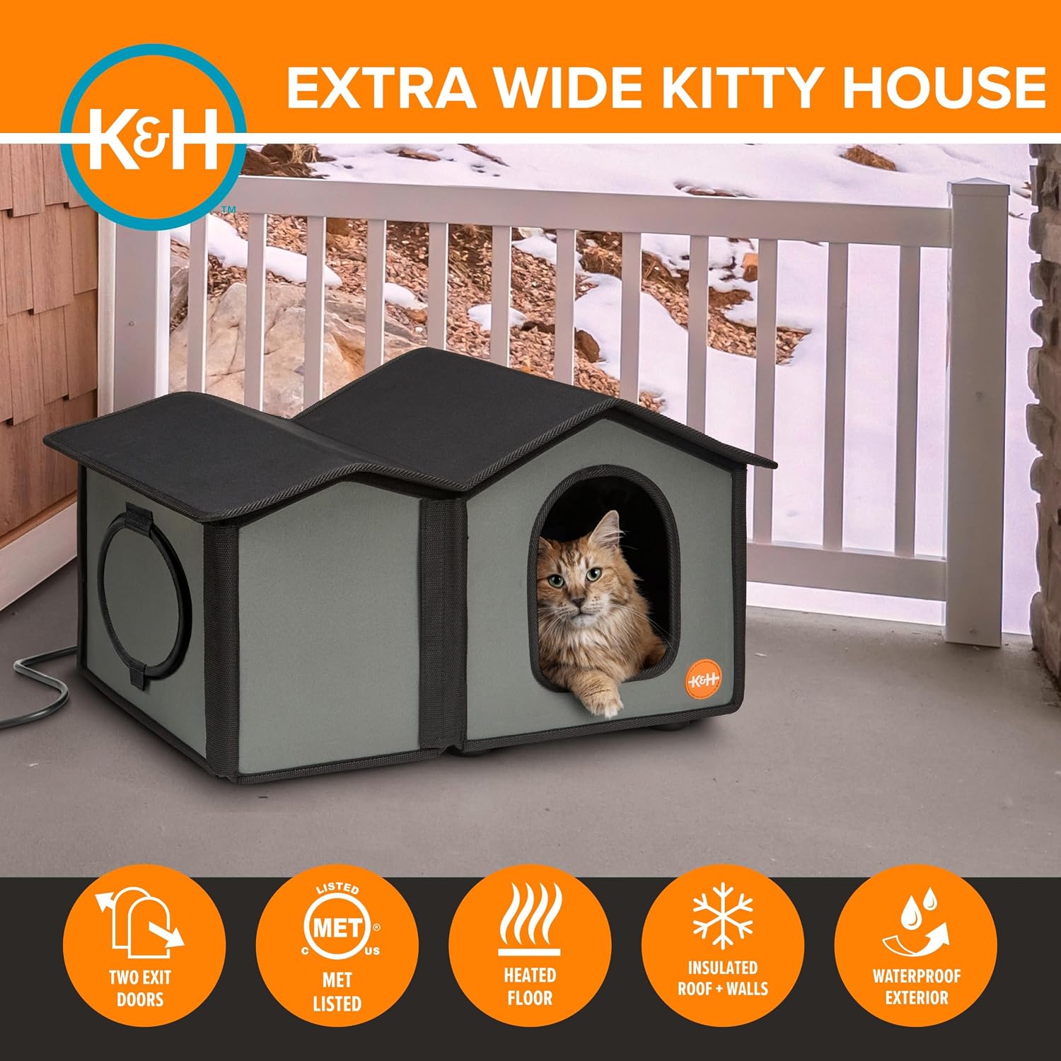 K&H Heated Cat House for Outside, Wide Extreme Cold Weatherproof Shelter