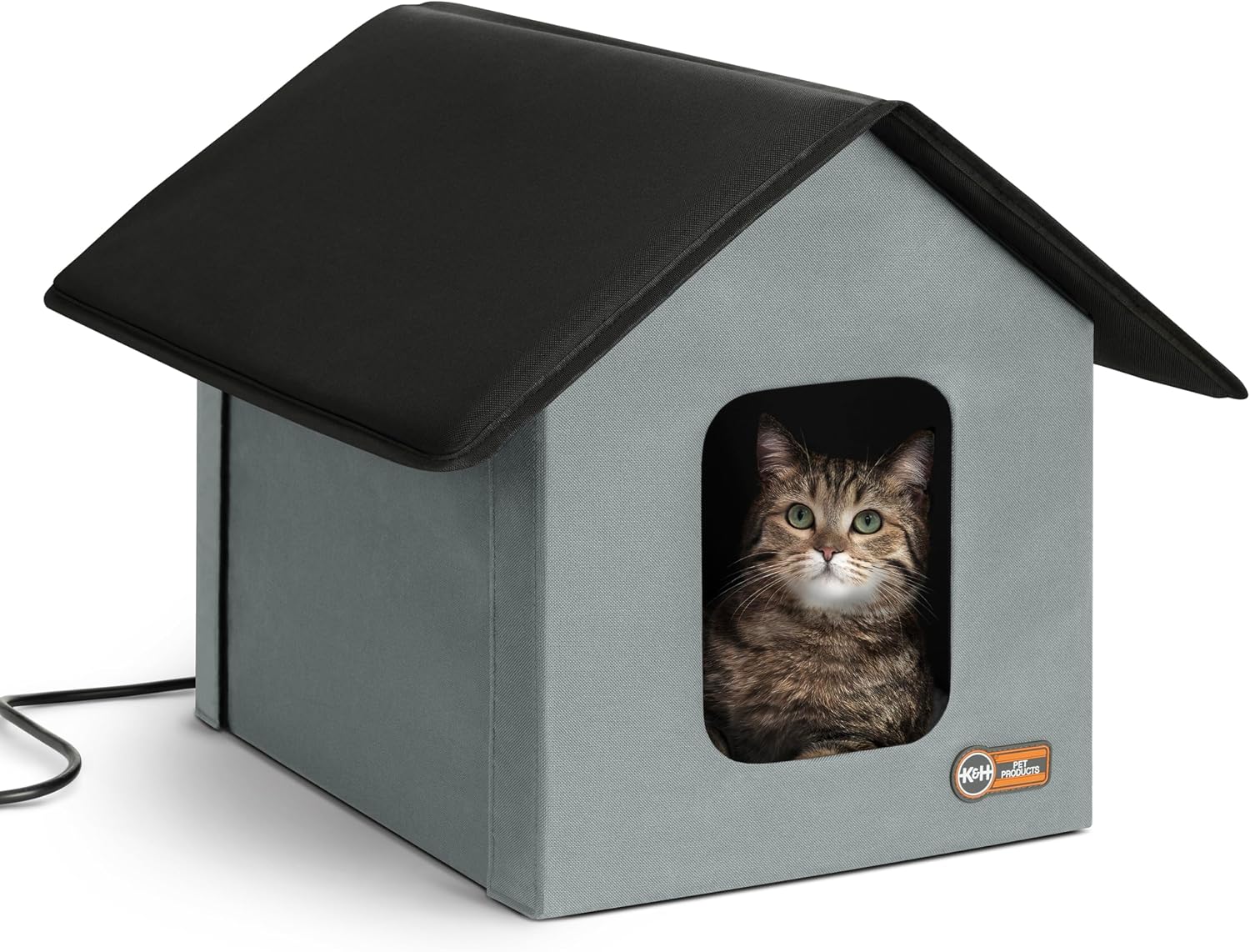 K&H Heated Cat House, Outdoor Kitty Shelter, Safety Listed, 20W, Gray Gray/Black