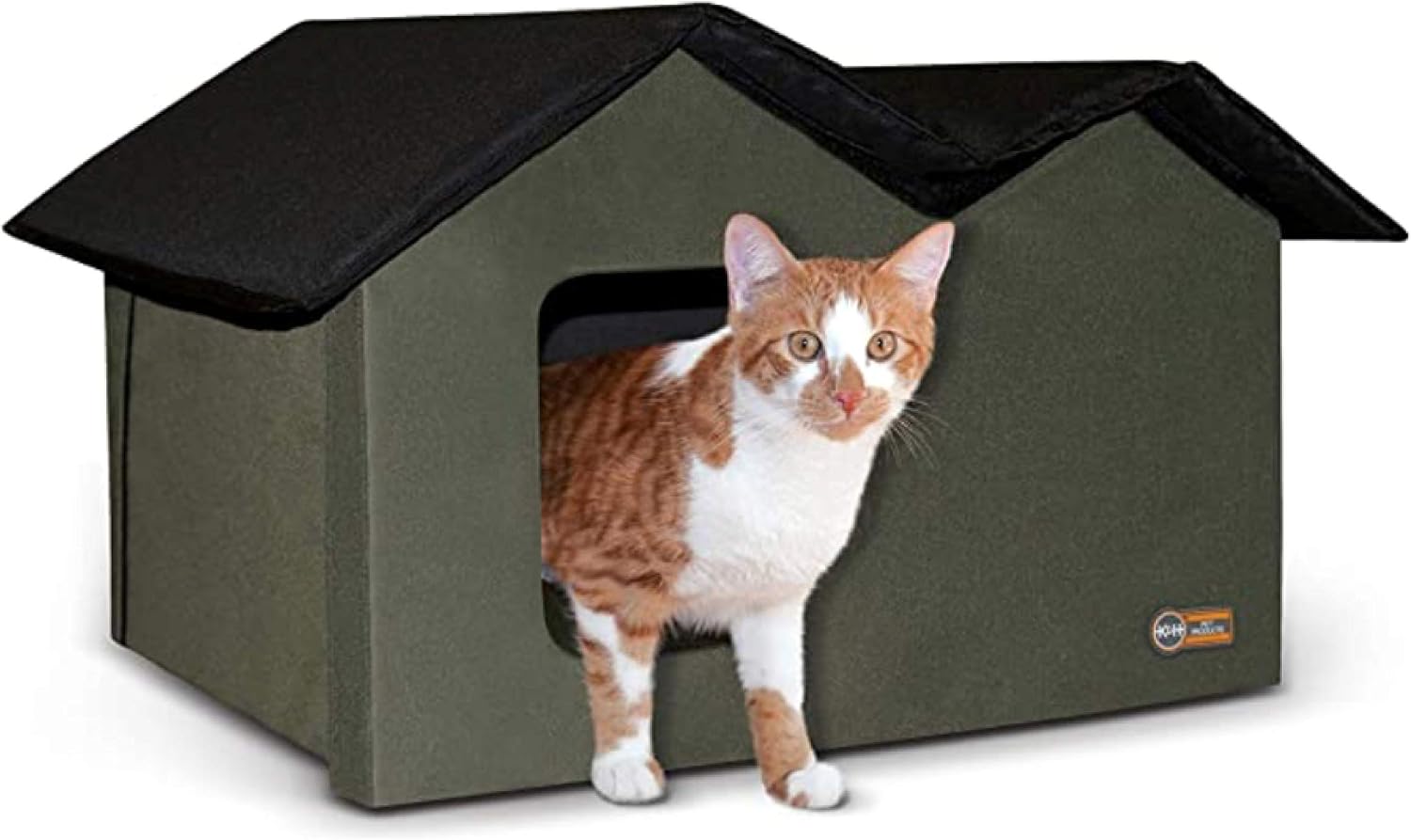 K&H Outdoor Cat House, Extra-Wide Shelter for Outside Pets, Olive/Black