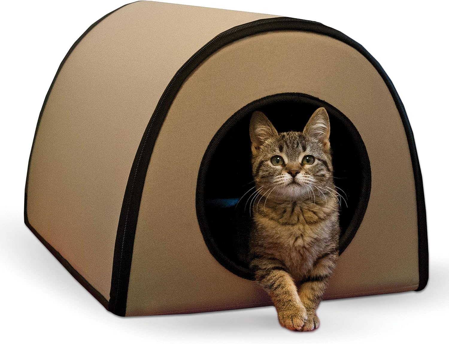 K&H Heated Cat House, Thermo Mod Kitty Shelter Outdoor, Safety Listed, 25W Tan