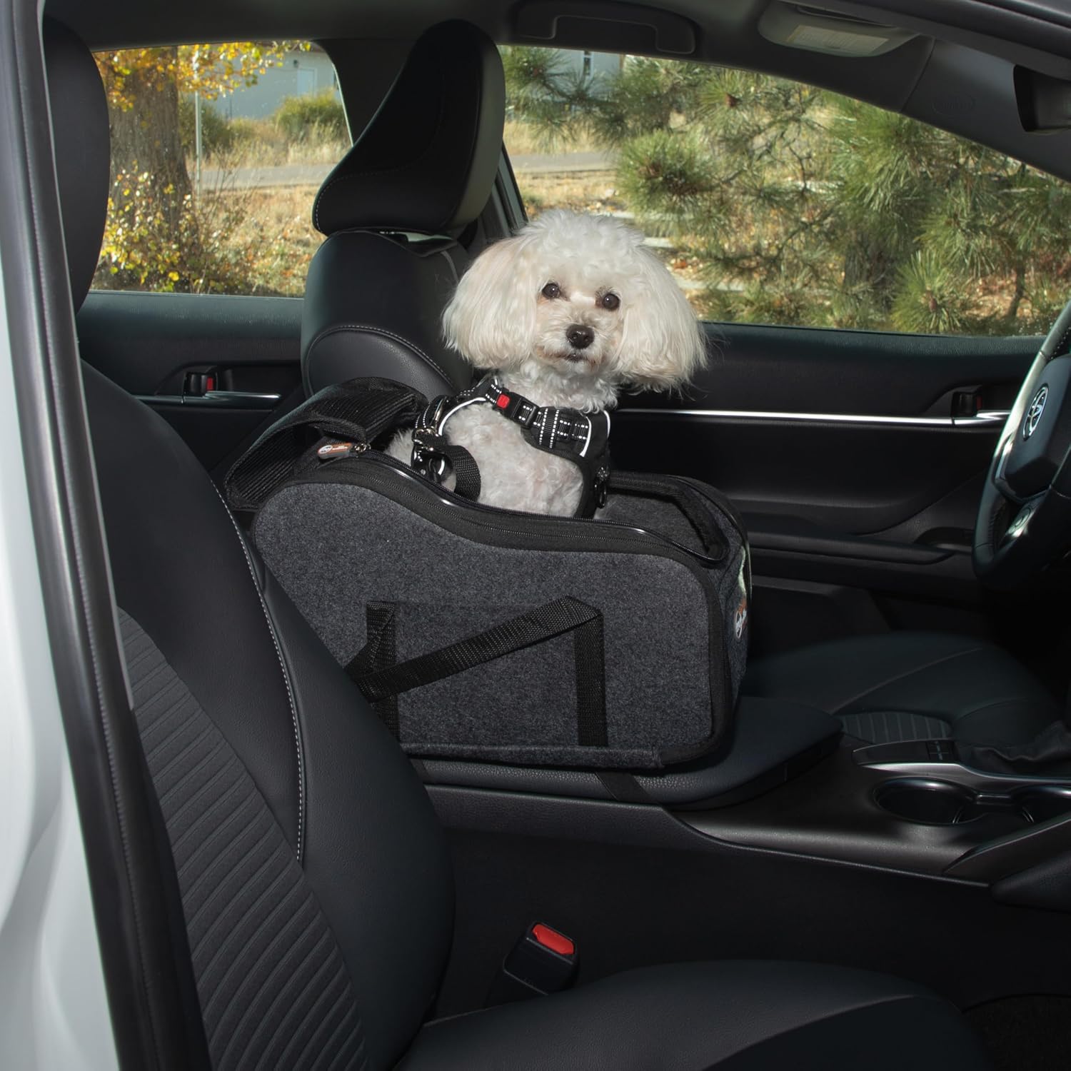 K&H Center Console Dog Car Seat for Small Dogs & Cats, for Pets Under 8 lbs Charcoal