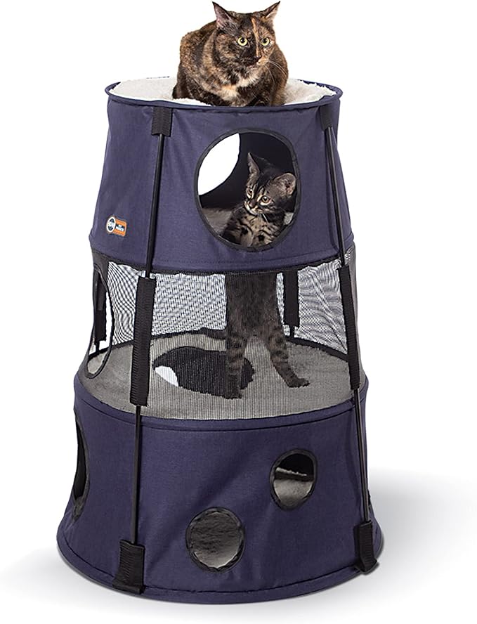 K&H Cat Tower, Tree Condo for Multiple Large Indoor Cats, 3 Level, Denim Classy Dark Denim