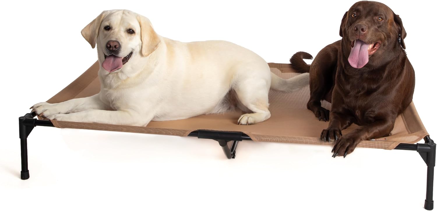 K&H Outdoor Elevated Dog Bed for X-Large & Giant Pets, Tan, Jumbo 56x38in Tan Mesh