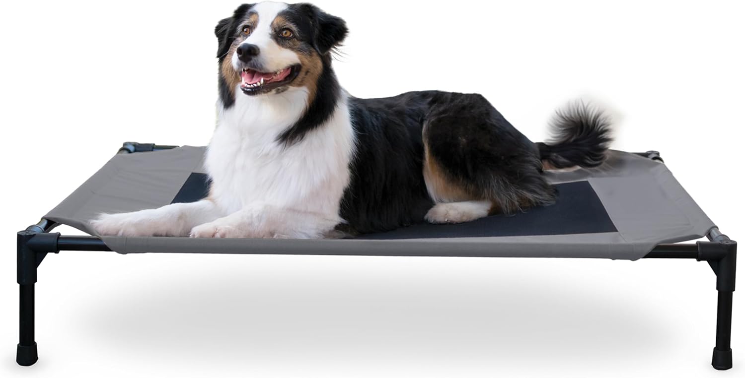 K&H Outdoor Elevated Dog Bed for Medium & Large Pets, Gray, Large 42x30in Gray/Black Mesh
