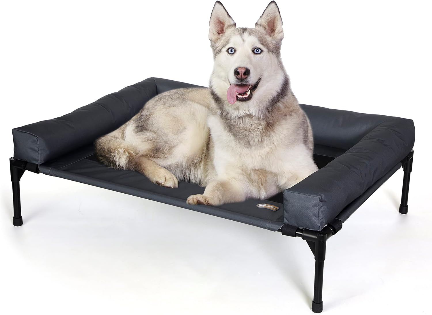 K&H Elevated Dog Bed with Bolster, Outdoor Mesh Pet Cot, 42x30, Charcoal Charcoal/Black Mesh