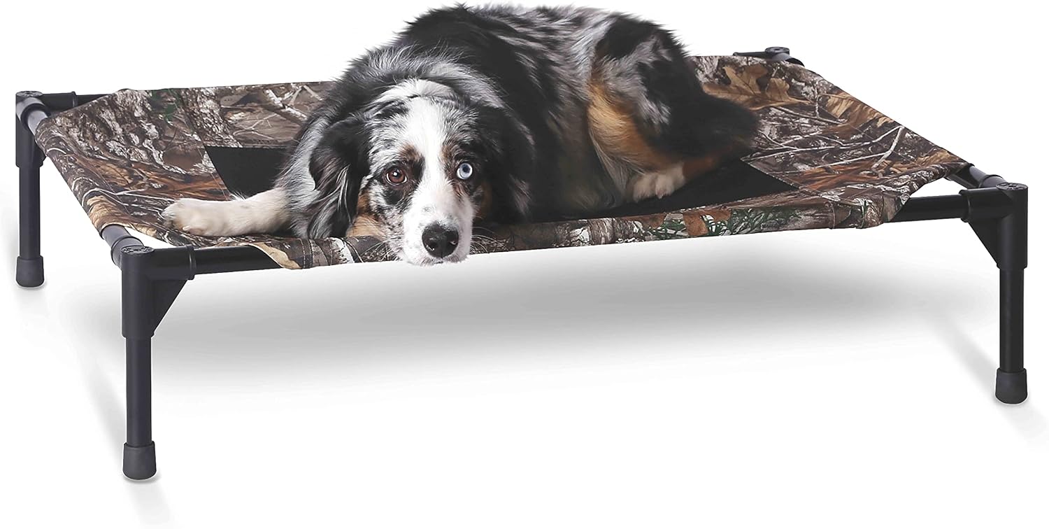 K&H Outdoor Elevated Dog Bed, Cooling Raised Dog Bed, Camo, Medium 32x25in Camo/Black Mesh