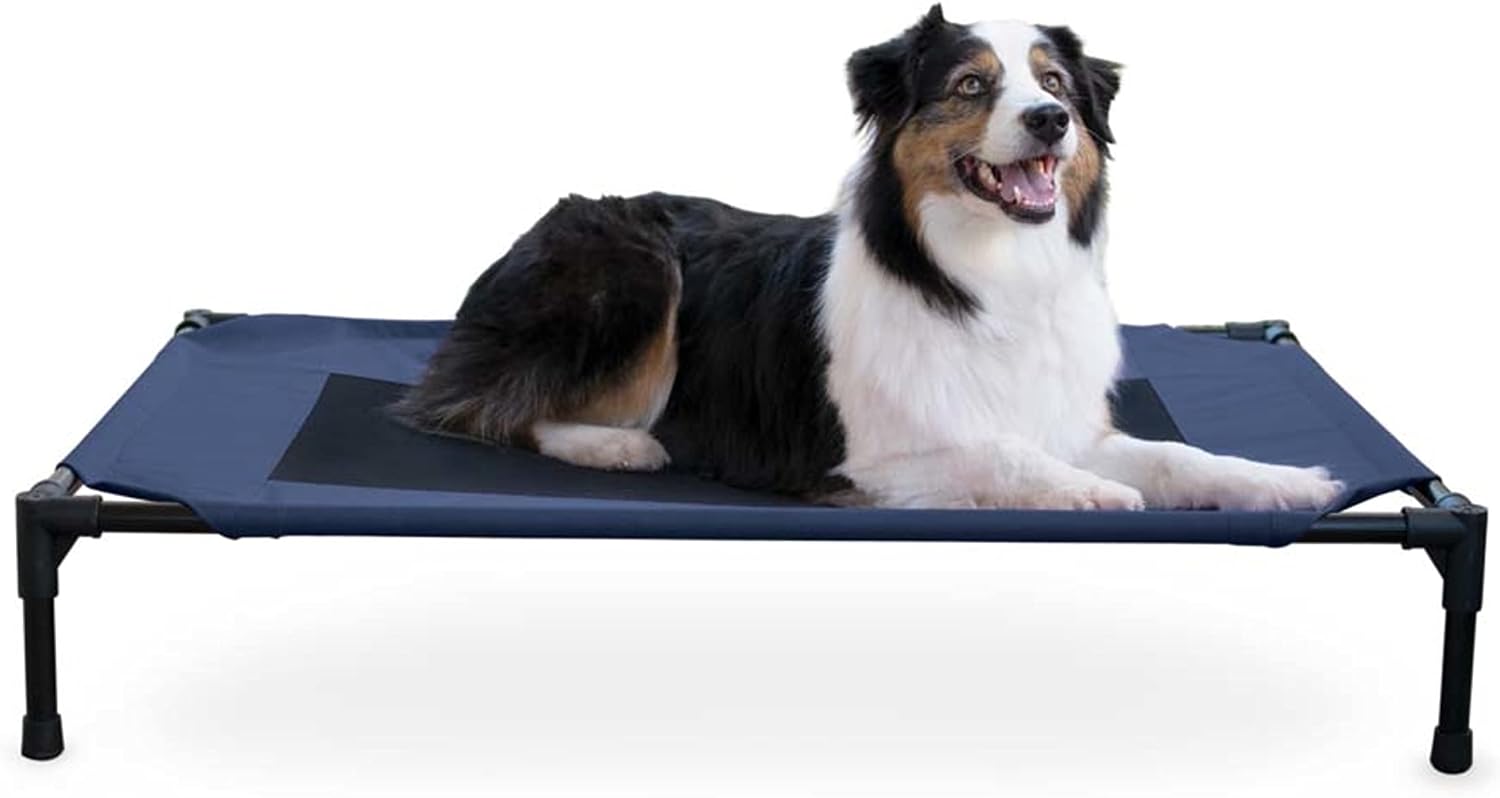 K&H Outdoor Elevated Dog Bed for Medium & Large Pets, Blue, Large 42x30in Blue/Black Mesh