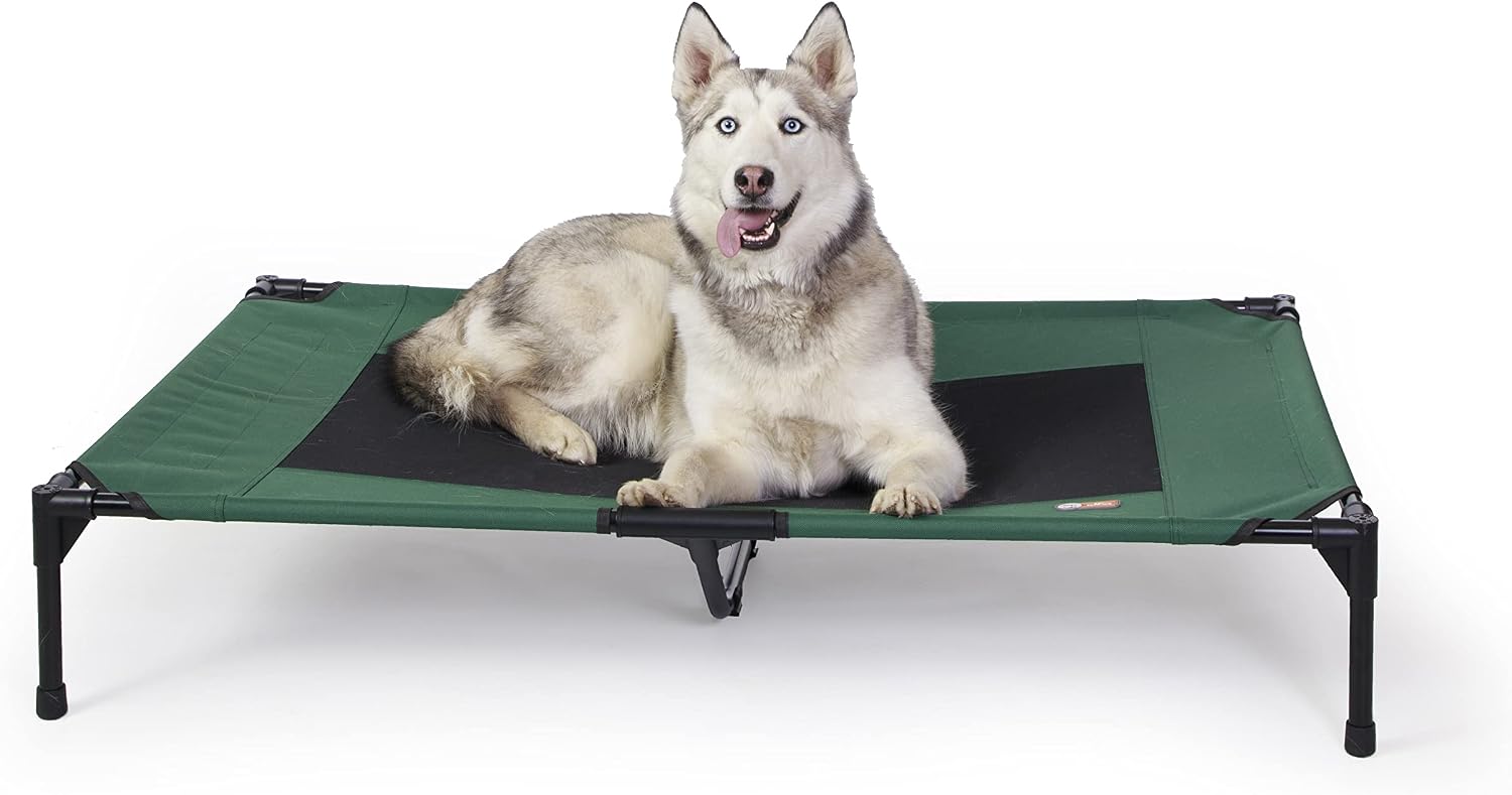K&H Outdoor Elevated Dog Bed for Large & X-Large Pets, Green, XL 50x32in Green/Black Mesh