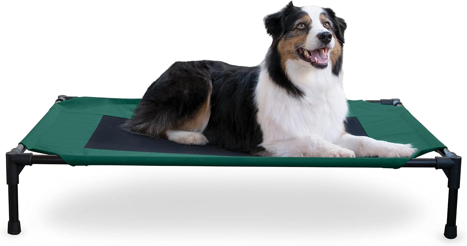 K&H Outdoor Elevated Dog Bed for Medium & Large Pets, Green, Large 42x30in Green/Black Mesh