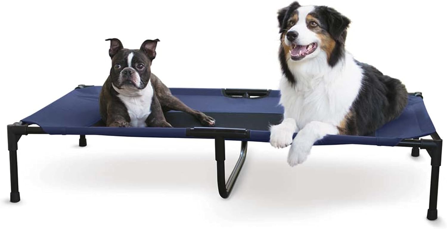 K&H Outdoor Elevated Dog Bed for Large & Extra-Large Pets, Blue, XL 50x32in Blue/Black Mesh