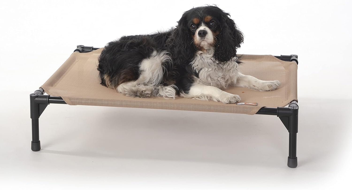 K&H Outdoor Elevated Dog Bed for Small & Medium Pets, Tan, Medium 32x25in Tan Mesh