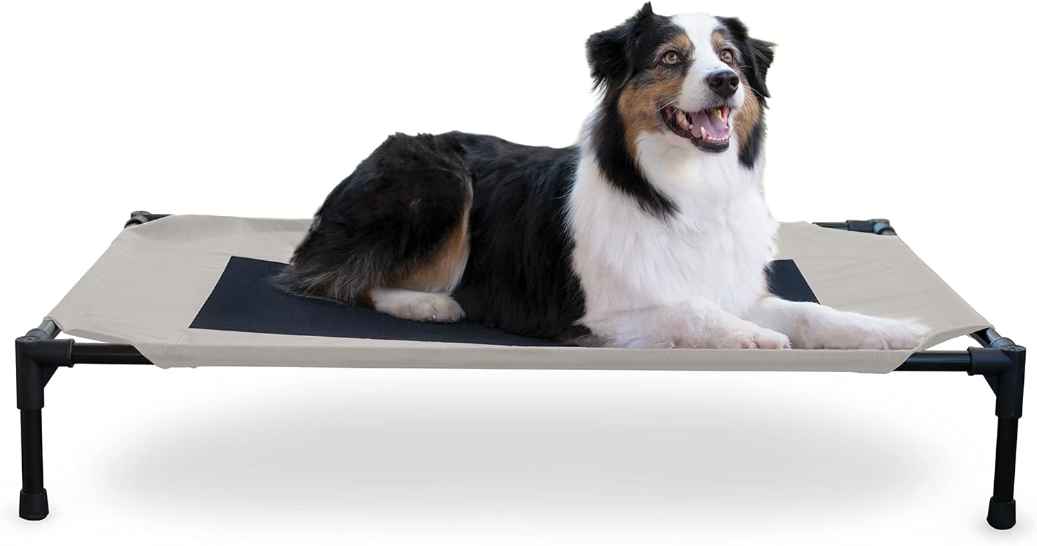 K&H Outdoor Elevated Dog Bed for Medium & Large Pets, Taupe, Large 42x30in Taupe/Black Mesh