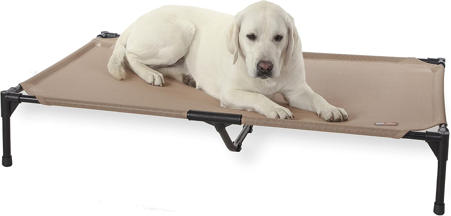 K&H Outdoor Elevated Dog Bed for Large & Extra-Large Pets, Tan, XL 50x32in Tan Mesh