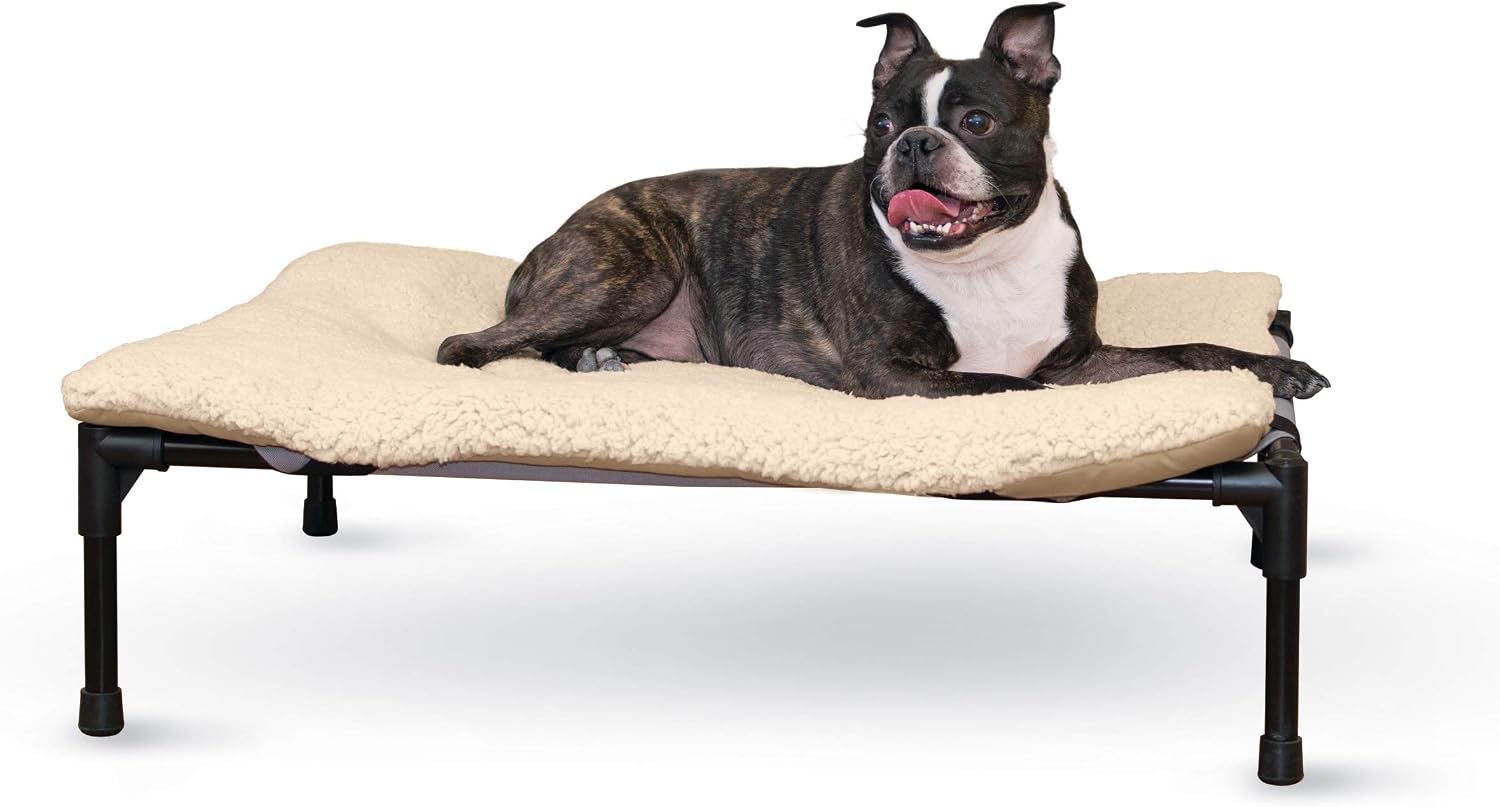 K&H Pet Products Original Elevated Pet Cot Tan with Microfleece Pad Chocolate/Black Mesh