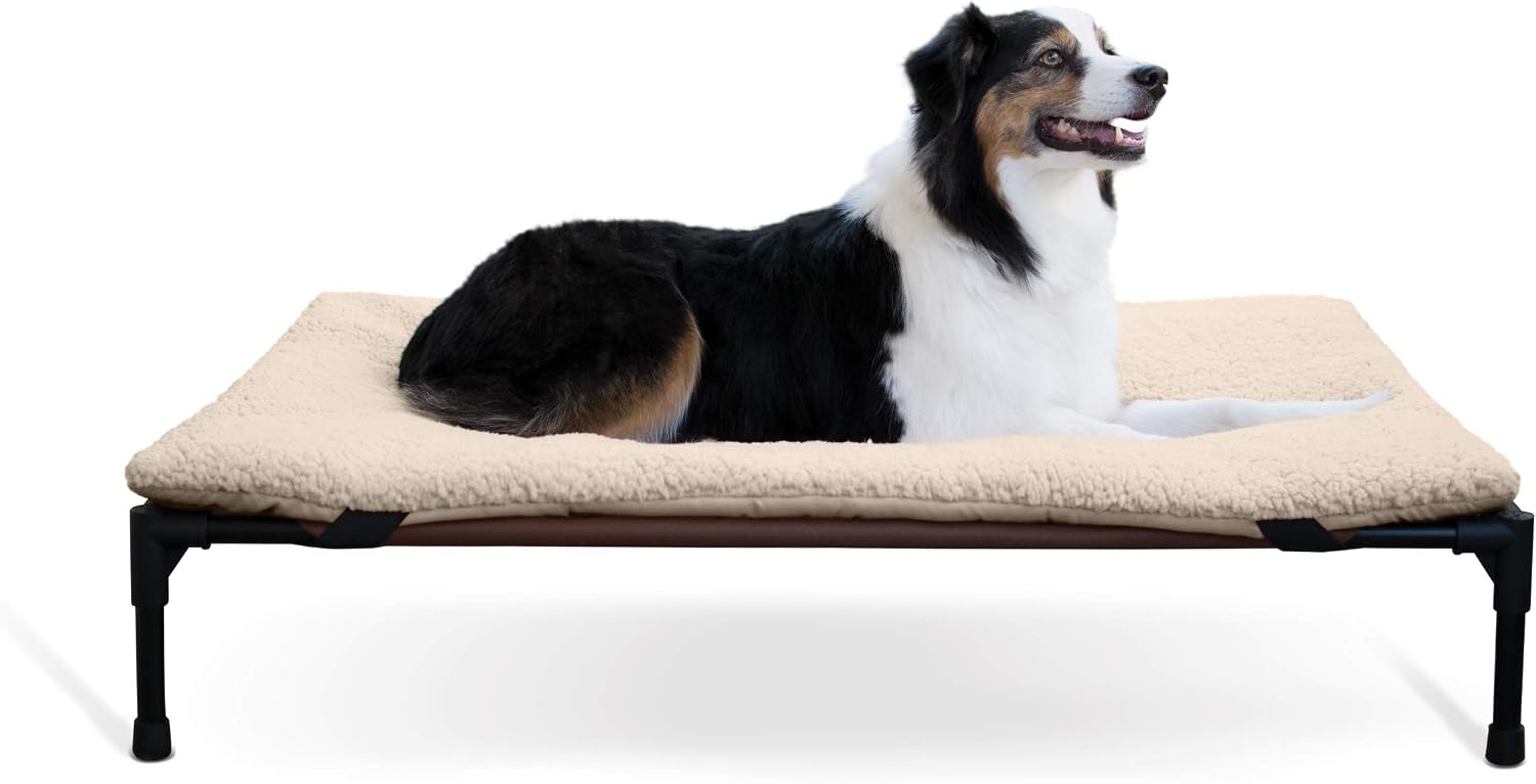 K&H Pet Products Original Elevated Pet Cot Tan with Microfleece Pad Chocolate/Black Mesh