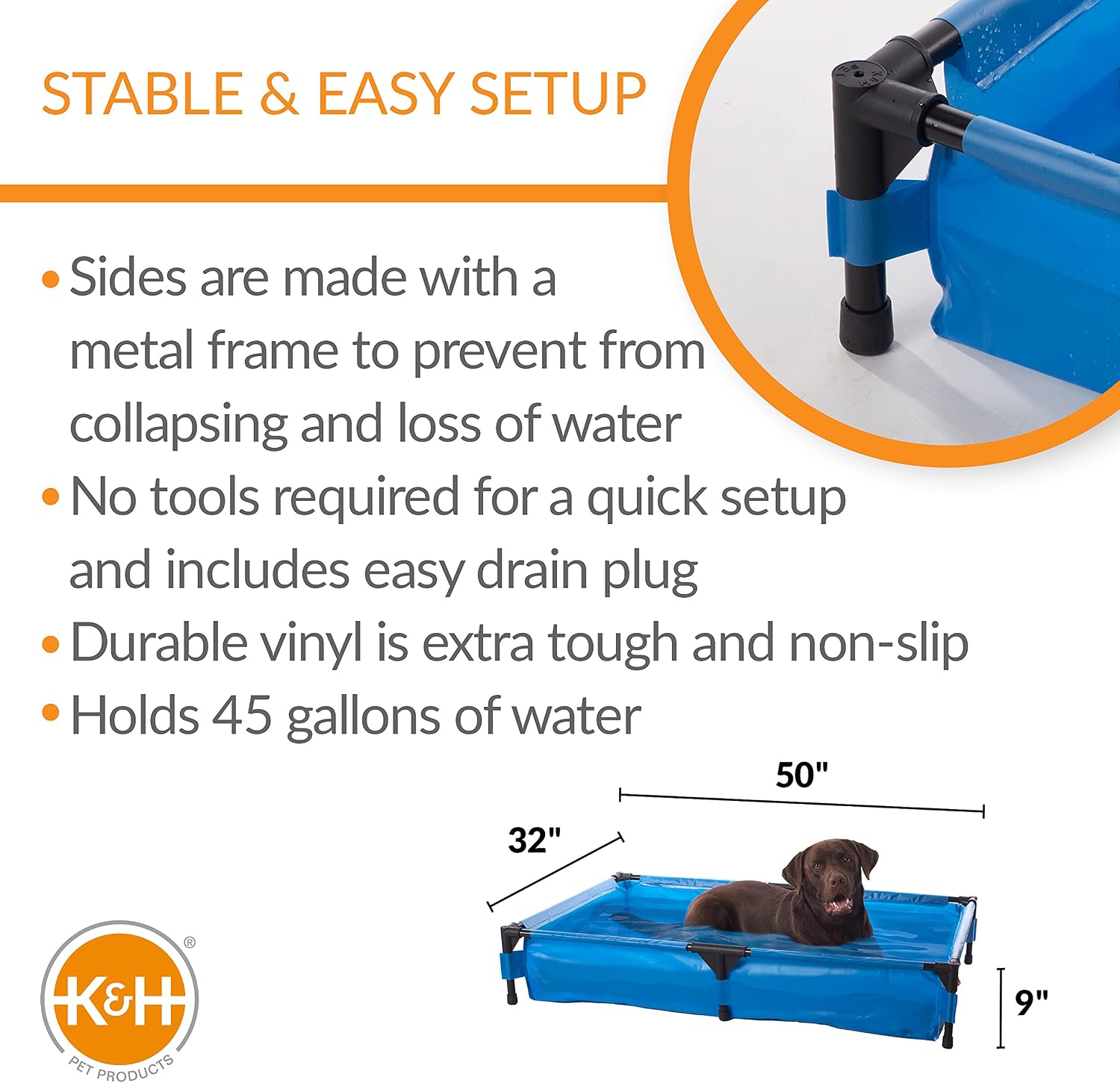 K&H Dog Pool, Portable Pet Bath, X-Large 50x32in, Chill Blue