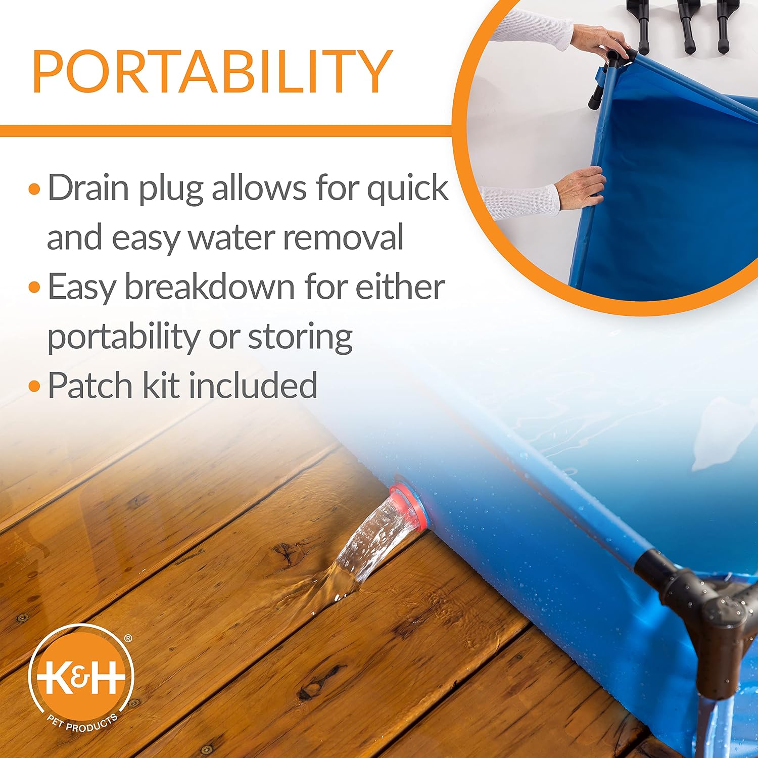 K&H Dog Pool, Portable Pet Bath, X-Large 50x32in, Chill Blue
