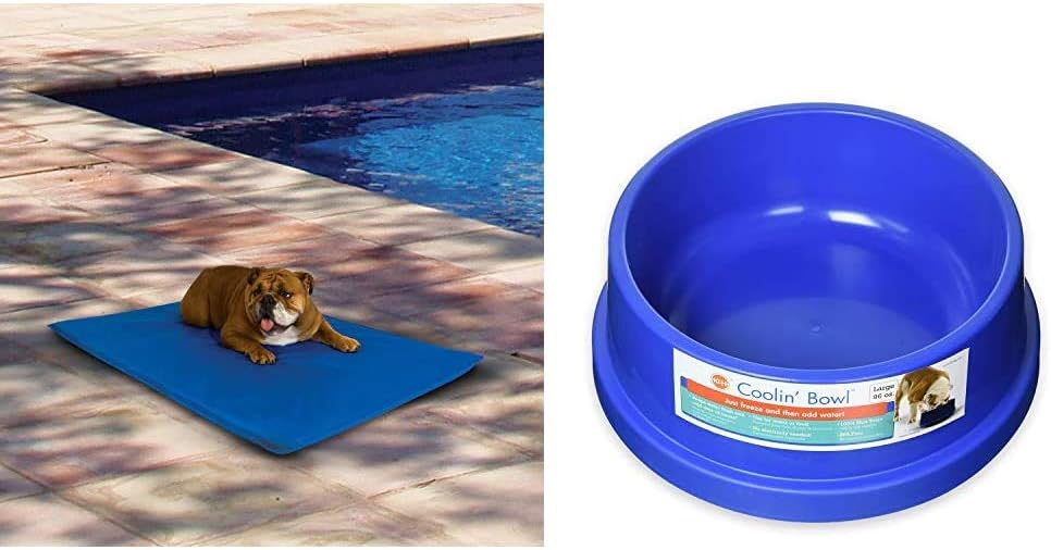 K&H Pet Products Cooler Dog Combo Cool Bed III Medium and Freezable Coolin' Bowl 96 Ounce