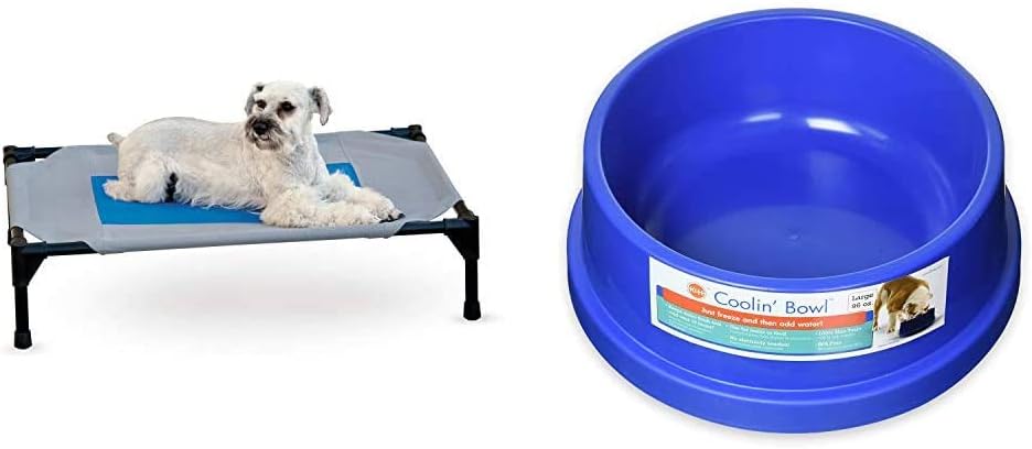 K&H Pet Products Cooler Dog Kit Coolin' Pet Cot Medium and Freezable Coolin' Bowl 96 Ounce