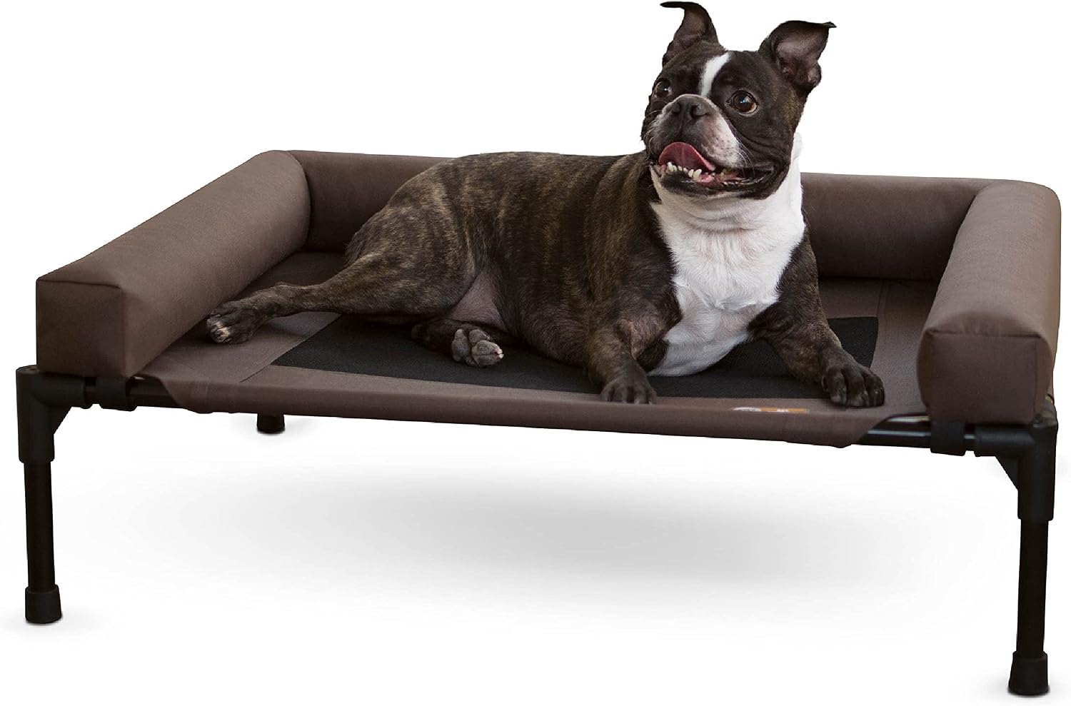 K&H Bolster Dog Cot Cooling Indoor/Outdoor Dog Bed, Chocolate 32" X 25" Chocolate/Black Mesh