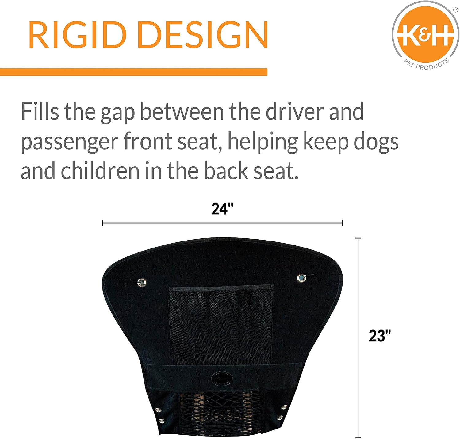 K&H Dog Car Barrier, Travel Safety Barrier w/ Universal Fit, 24x23in, Black