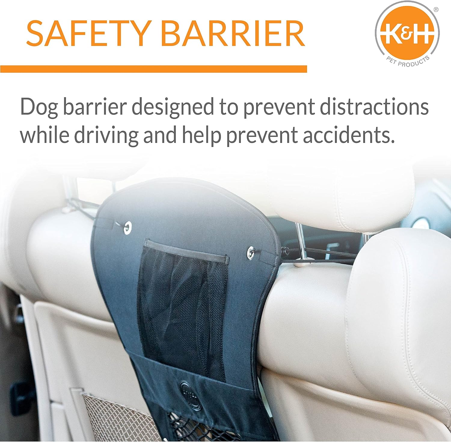 K&H Dog Car Barrier, Travel Safety Barrier w/ Universal Fit, 24x23in, Black