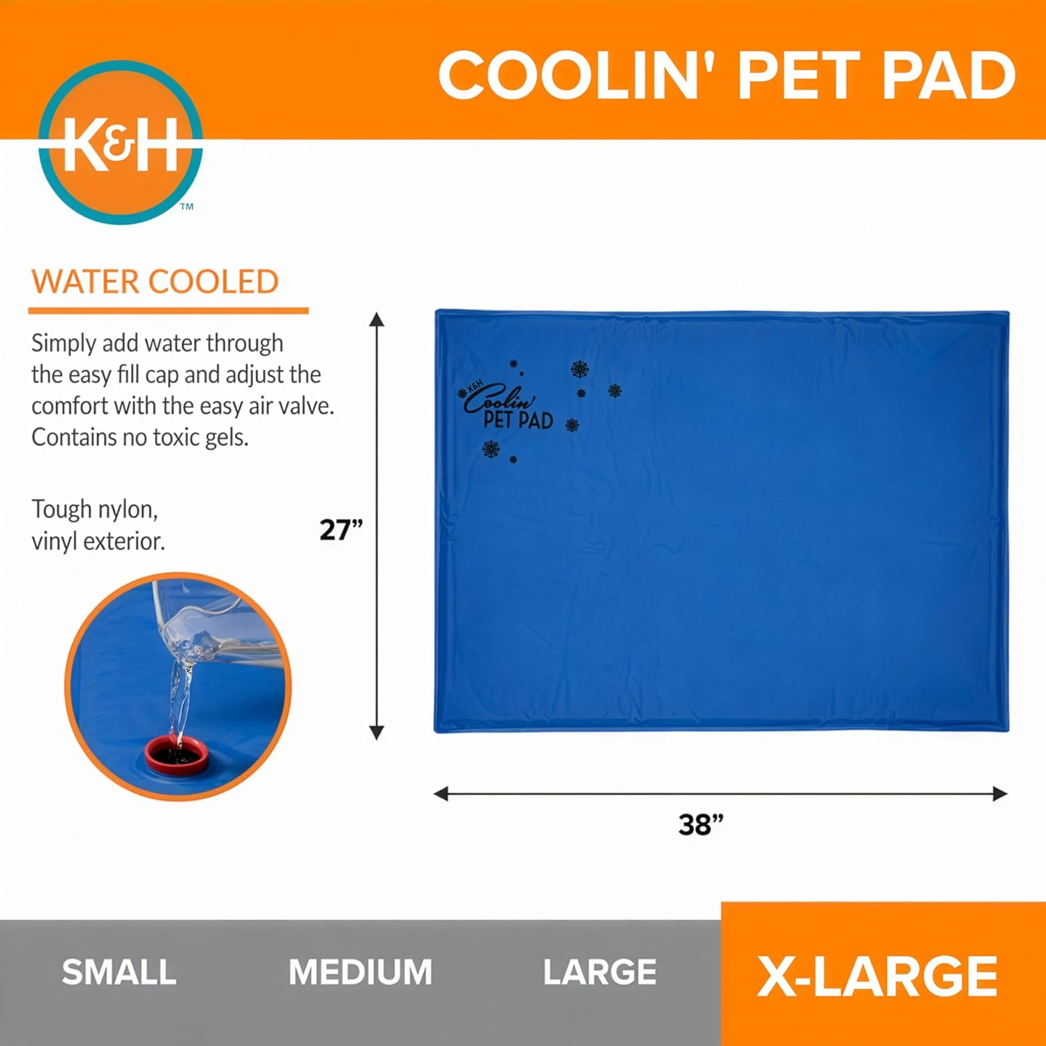 K&H Dog Cooling Mat, Coolin' Pet Pad - X-Large 38x27in Chill Blue