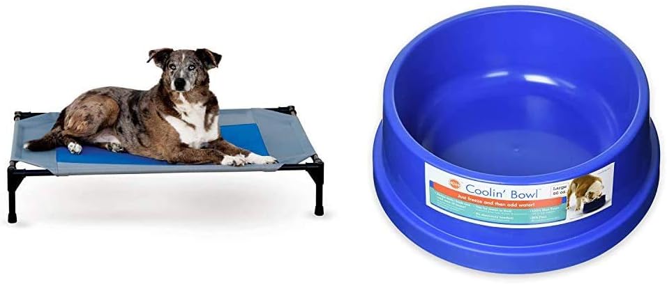 K&H Pet Products Cooler Dog Kit Coolin' Pet Cot Large and Freezable Coolin' Bowl 96 Ounce