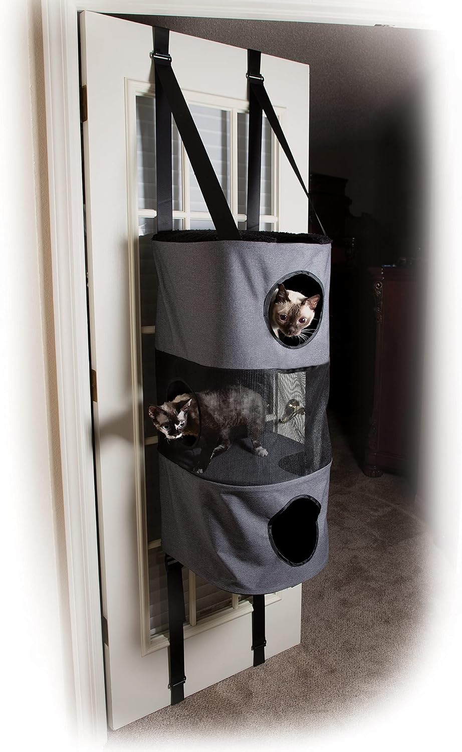 K&H Door Cat Tree, Hangin Condo 3 Level Mounted - Gray, Fits Doors <80in H