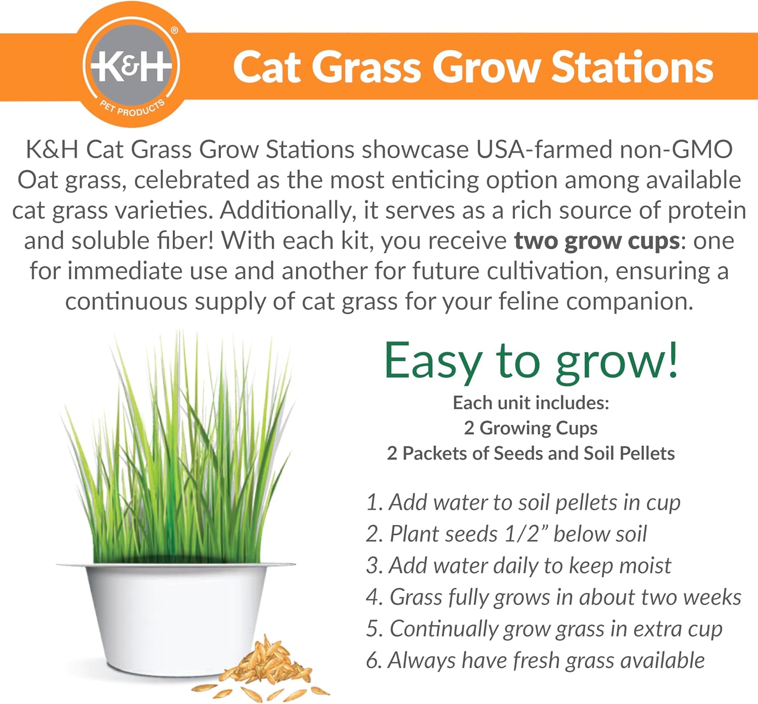 K&H Cat Window Perch, Window Lounger with Oat Grass Grow Station - 23x12in