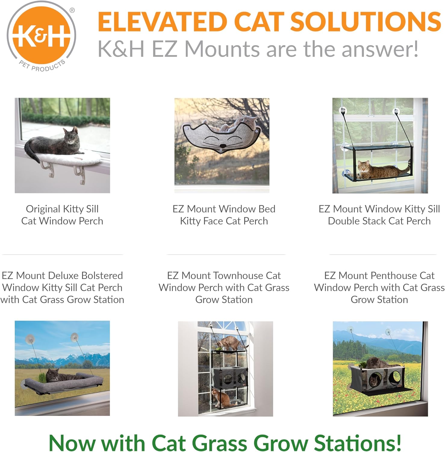 K&H Cat Window Perch, Window Lounger with Oat Grass Grow Station - 23x12in