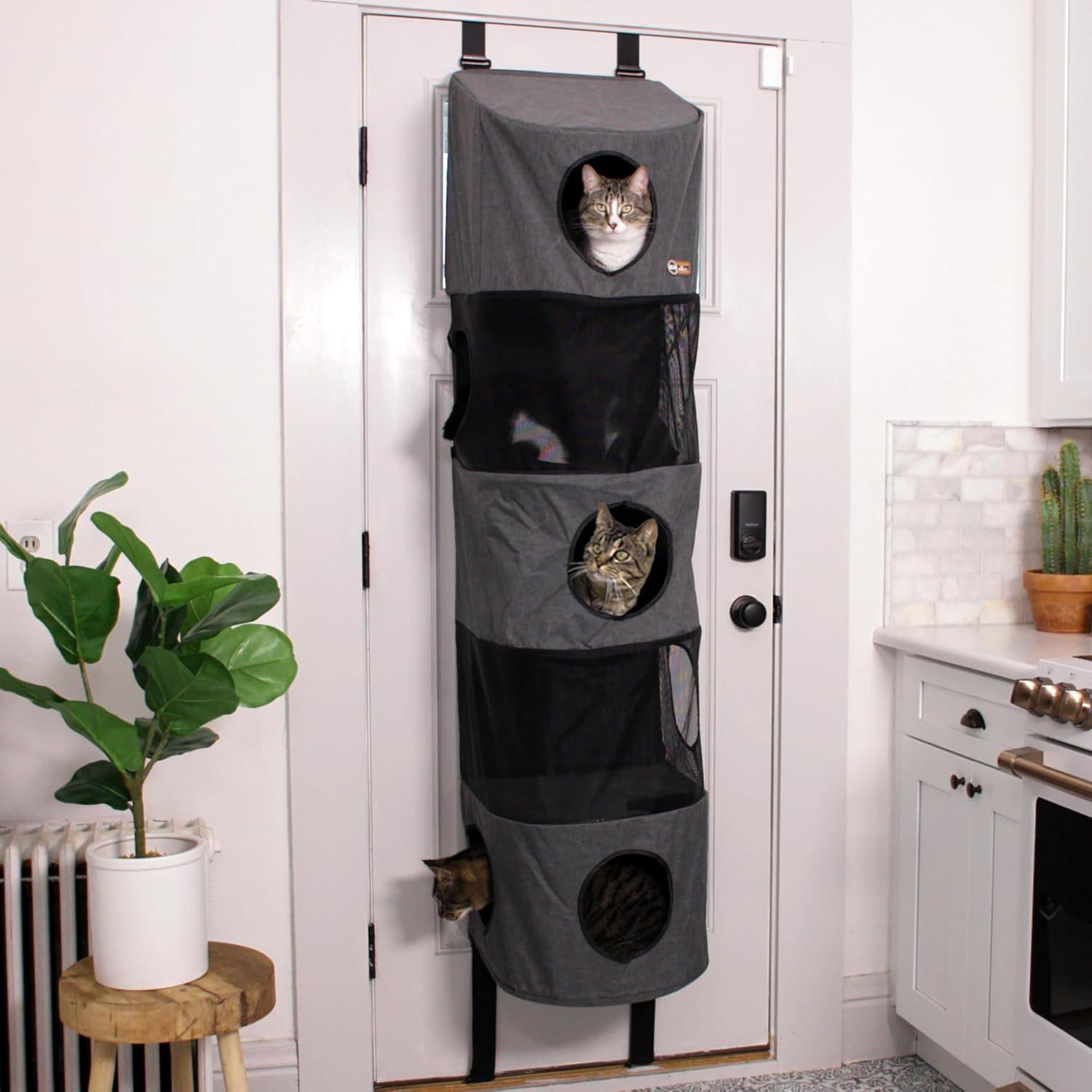 K&H Door Cat Tree, Hangin Condo 5 Level Mounted - Gray, Fits Doors <80in H